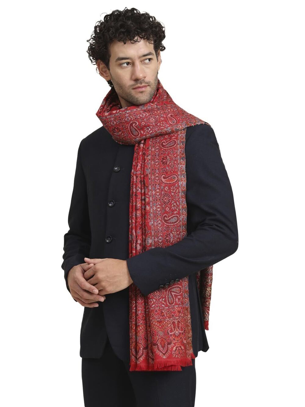 3918 Large Kani Weave Indian Traditional Kashmiri Prayer Shawl Wrap Floral